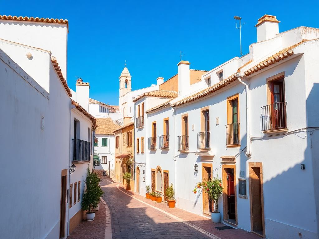 Whitewashed houses in a traditional Spanish old town street
